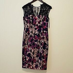 French Connection Dress Womens Size 8 Floral Lace Bodycon Satin Lace Barbiecore